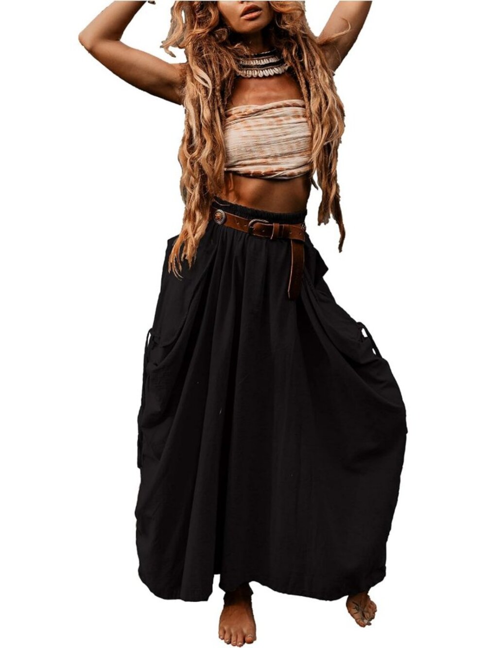 Boho Maxi Skirt with Pockets | Organic Cotton Hippie Gypsy Style Skirt